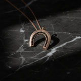 Rose Gold, Black Spinel and Diamond Horseshoe Pendant