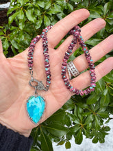 Spiny Turquoise Beaded Necklace with Diamond Heart Clasp