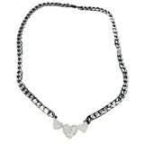 Cuban Chain with Three Heart Diamond Center Accent Necklace