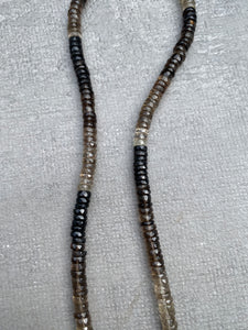 Smokey Quartz Faceted Ombré Beaded Necklace with Pave Diamond Clasp