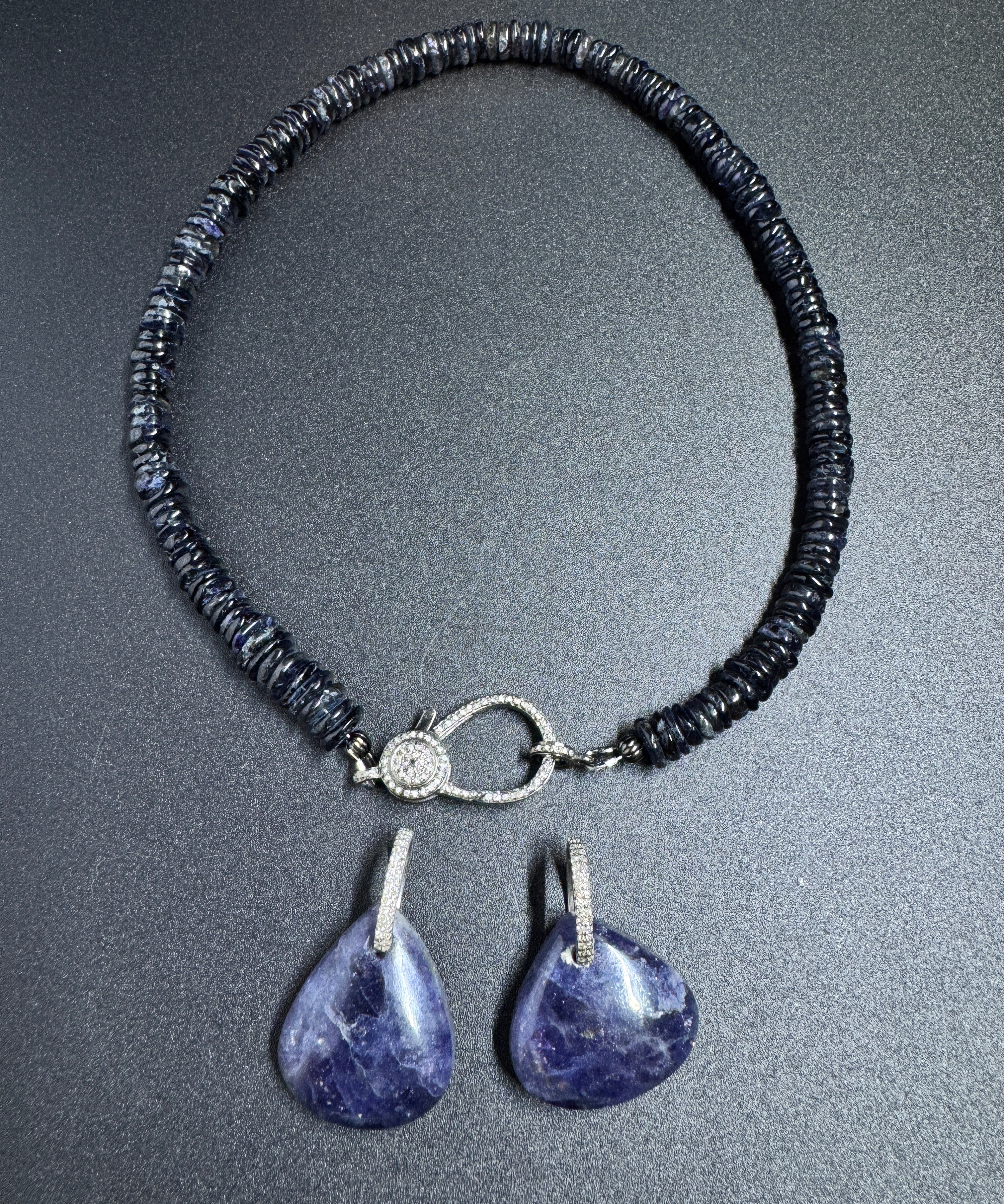 Iolite and Diamond Pendant