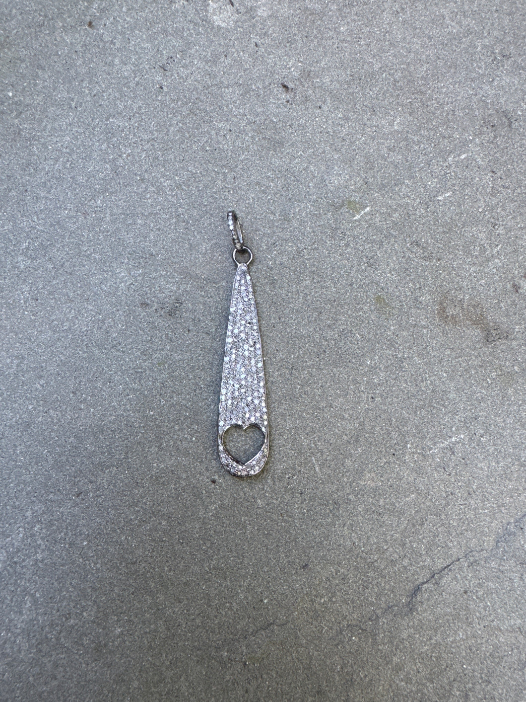 Pave Diamond Teardrop with Open Heart Pendant