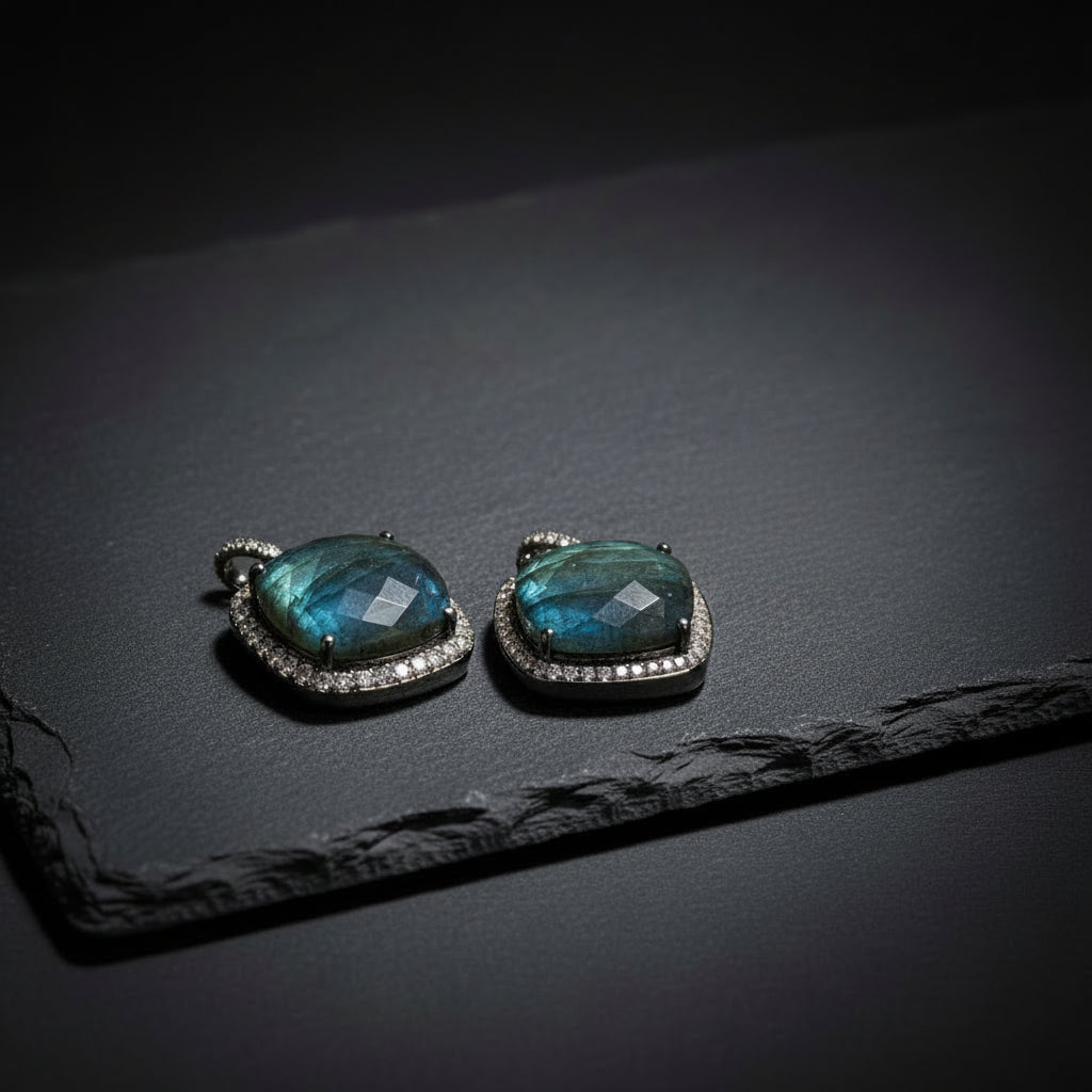 Pave Diamond Square Labradorite Pendant