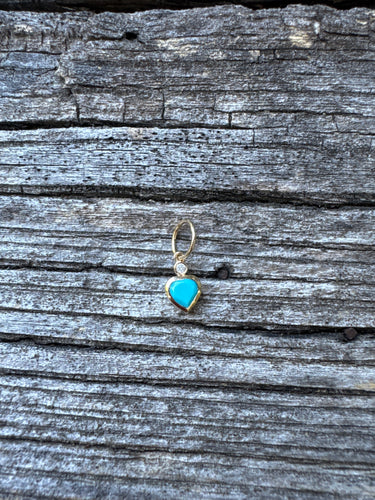 Mini Turquoise Heart with Diamond Solitaire Set in 14k Gold