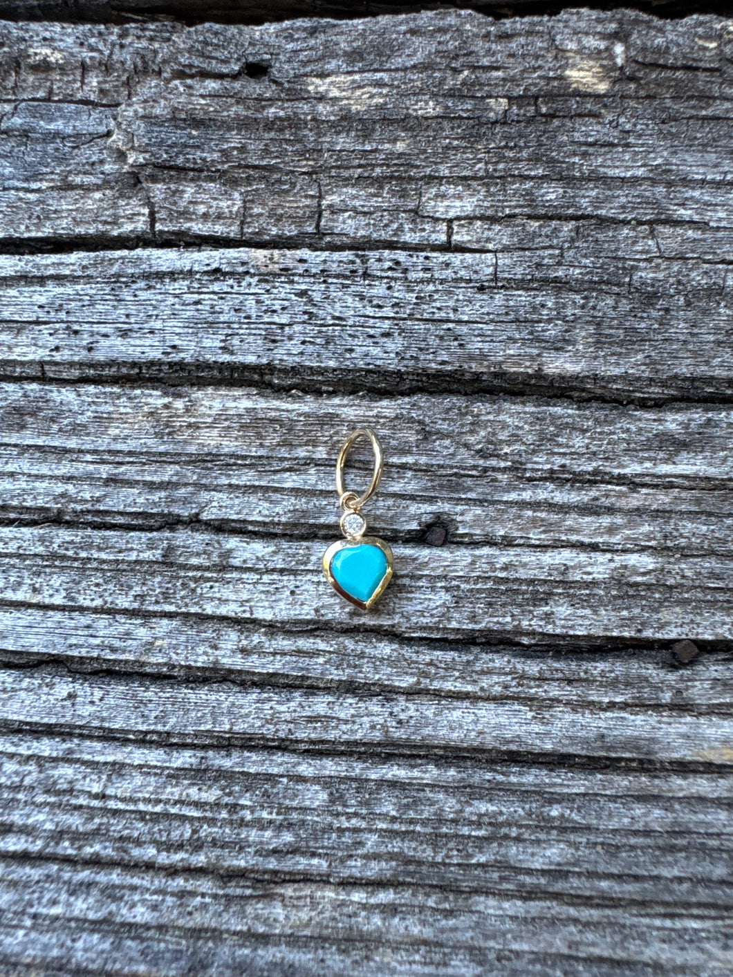 Mini Turquoise Heart with Diamond Solitaire Set in 14k Gold