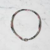 Heishi Watermelon Tourmaline Necklace with Pave Diamond Clasp