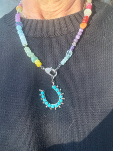 Hodgepodge Gemstone Beaded Necklace with Heart Diamond Clasp