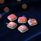 Puffy Multi Copper Turquoise and Pave Diamond Square Pendants