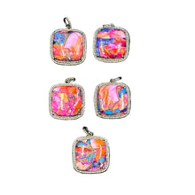 Puffy Multi Copper Turquoise and Pave Diamond Square Pendants