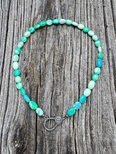 Peruvian Green Opal Beaded Necklace with Diamond Clasp