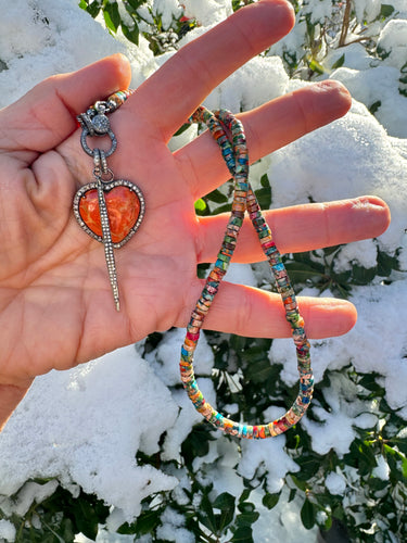 Multi Colored Jasper Heishi Necklace with Diamond Clasp