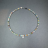 Multi Gemstone Necklace with Mother of Pearl Initial