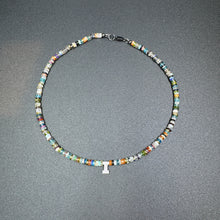 Multi Gemstone Necklace with Mother of Pearl Initial
