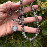 Puffy Aquamarine Oval Pendant with Diamond Border