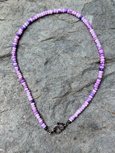 Purple Sugilite Opal Beaded Necklace with Diamond Clasp