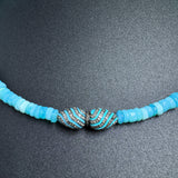 Blue Opal with Center Turquoise and Diamond Beaded Necklace