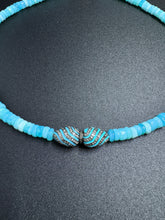 Blue Opal with Center Turquoise and Diamond Beaded Necklace
