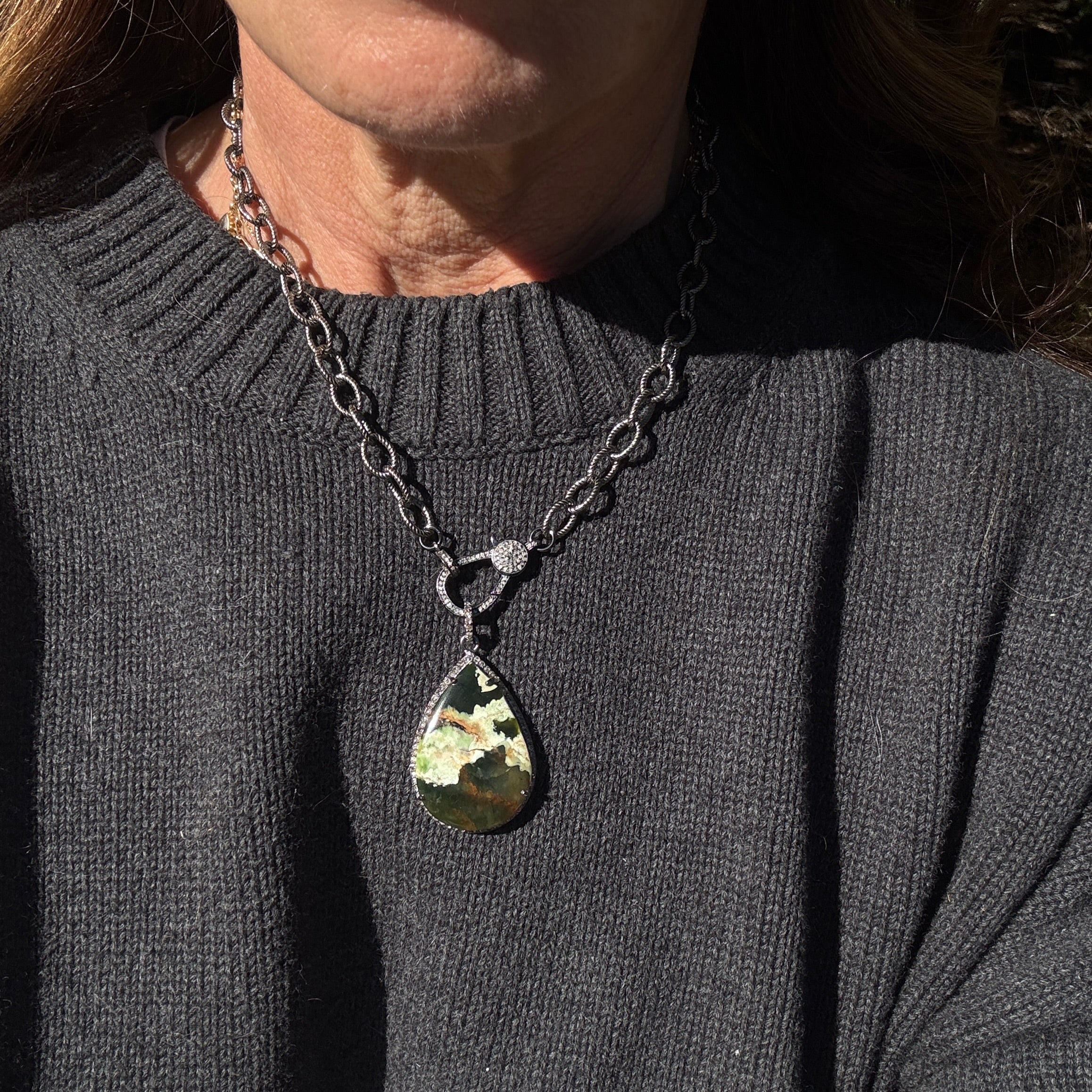 Chalcedony Gemstone with Diamond Border Pendants