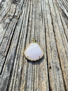 Pink Aragonite Shell with 14K Gold and Diamond Border Pendant
