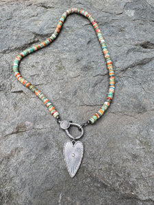Spiny Oyster Heishi Beaded Necklace with Diamond Clasp