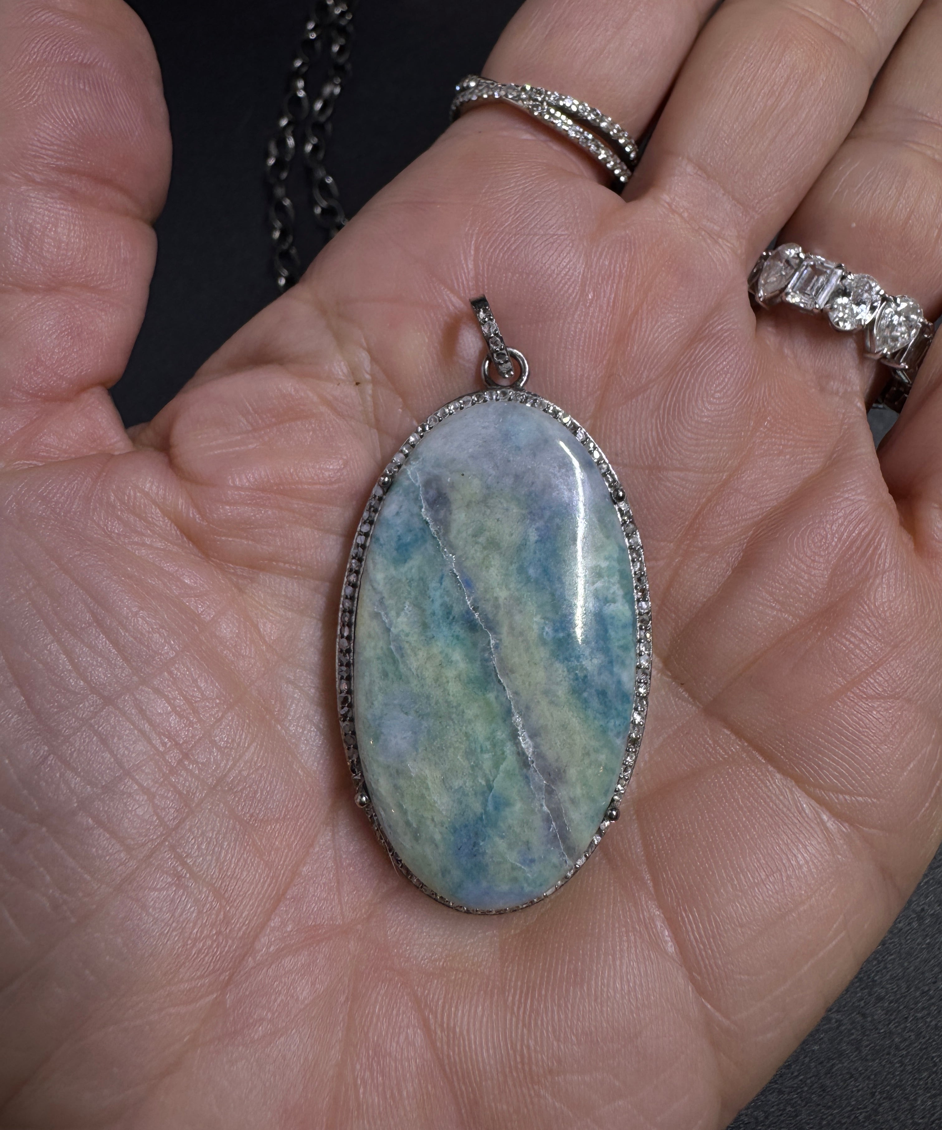 Amazonite and Diamond Pendants