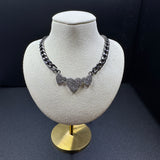Cuban Chain with Three Heart Diamond Center Accent Necklace
