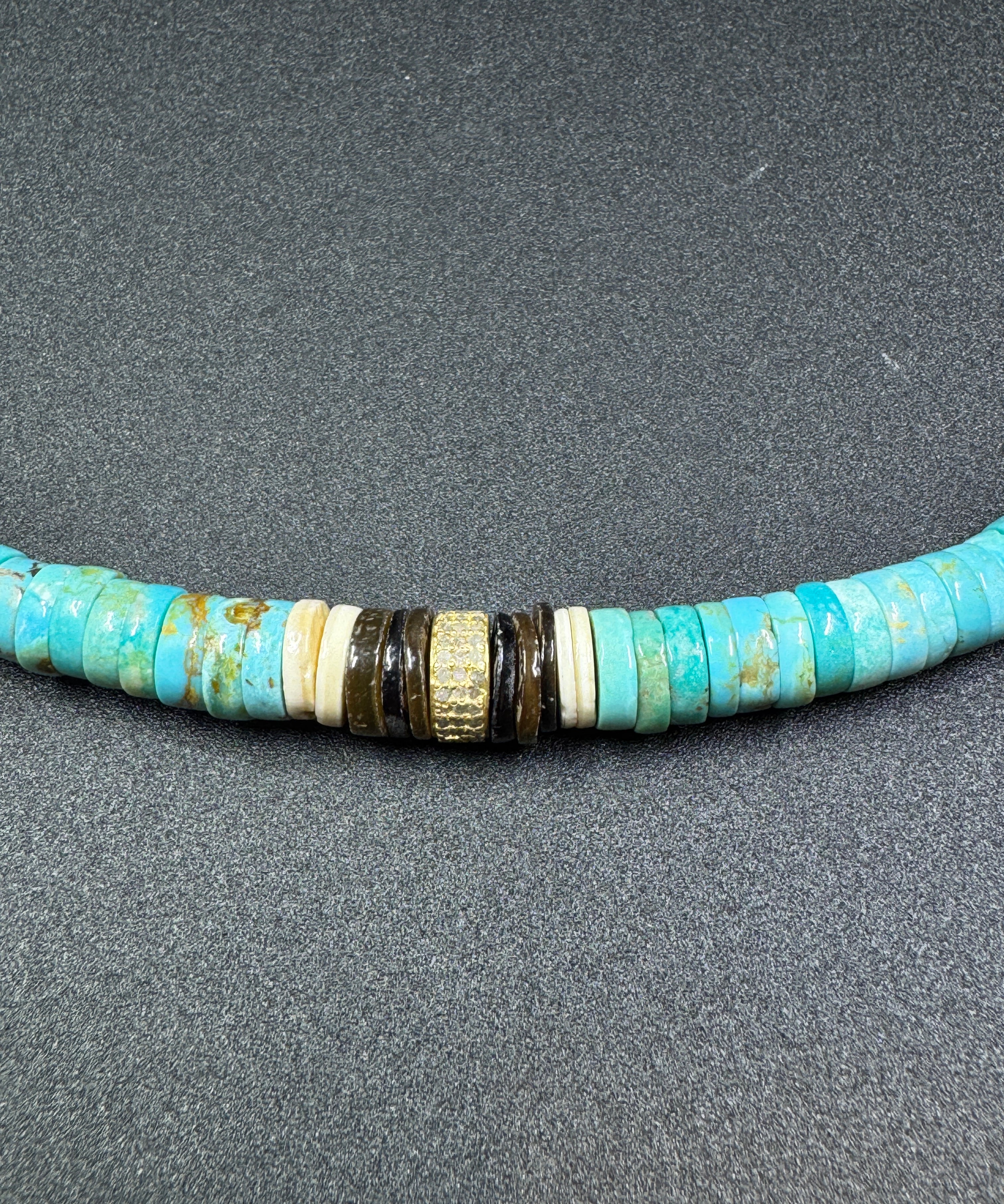 Gradual Turquoise Beaded Necklace with Diamond Center Bead