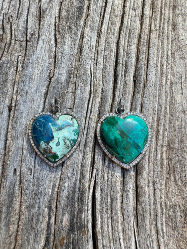 Gemstone Hearts with Diamond Border Pendants