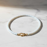 White Quartz Heishi Beaded Necklace with Pave Diamond Clasp