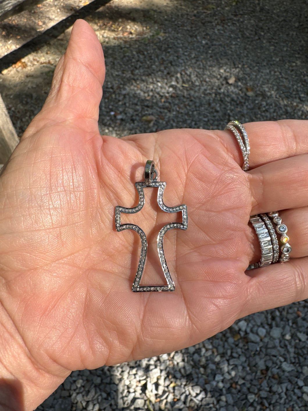 Open Pave Diamond Cross Pendant