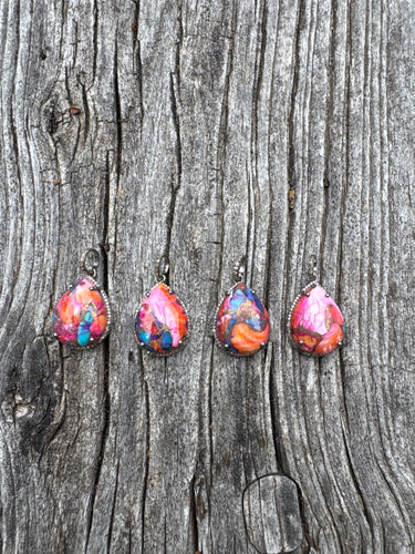 Puffy Multi Copper Turquoise and Pave Diamond Teardrop Pendants