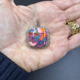 Puffy Multi Copper Turquoise and Pave Diamond Square Pendants