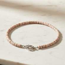 Rhodochrosite  Heishi Beaded Necklace with Pave Diamond Clasp