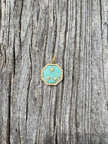 Kingman Turquoise and Pave Diamond Pendants