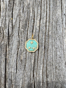 Kingman Turquoise and Pave Diamond Pendants