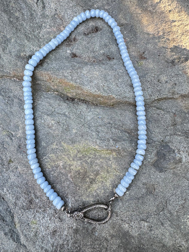 Angelite Smooth Beaded Necklace with Diamond Clasp