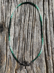 Green Emerald Ombré Beaded Necklace with Pave Diamond Clasp