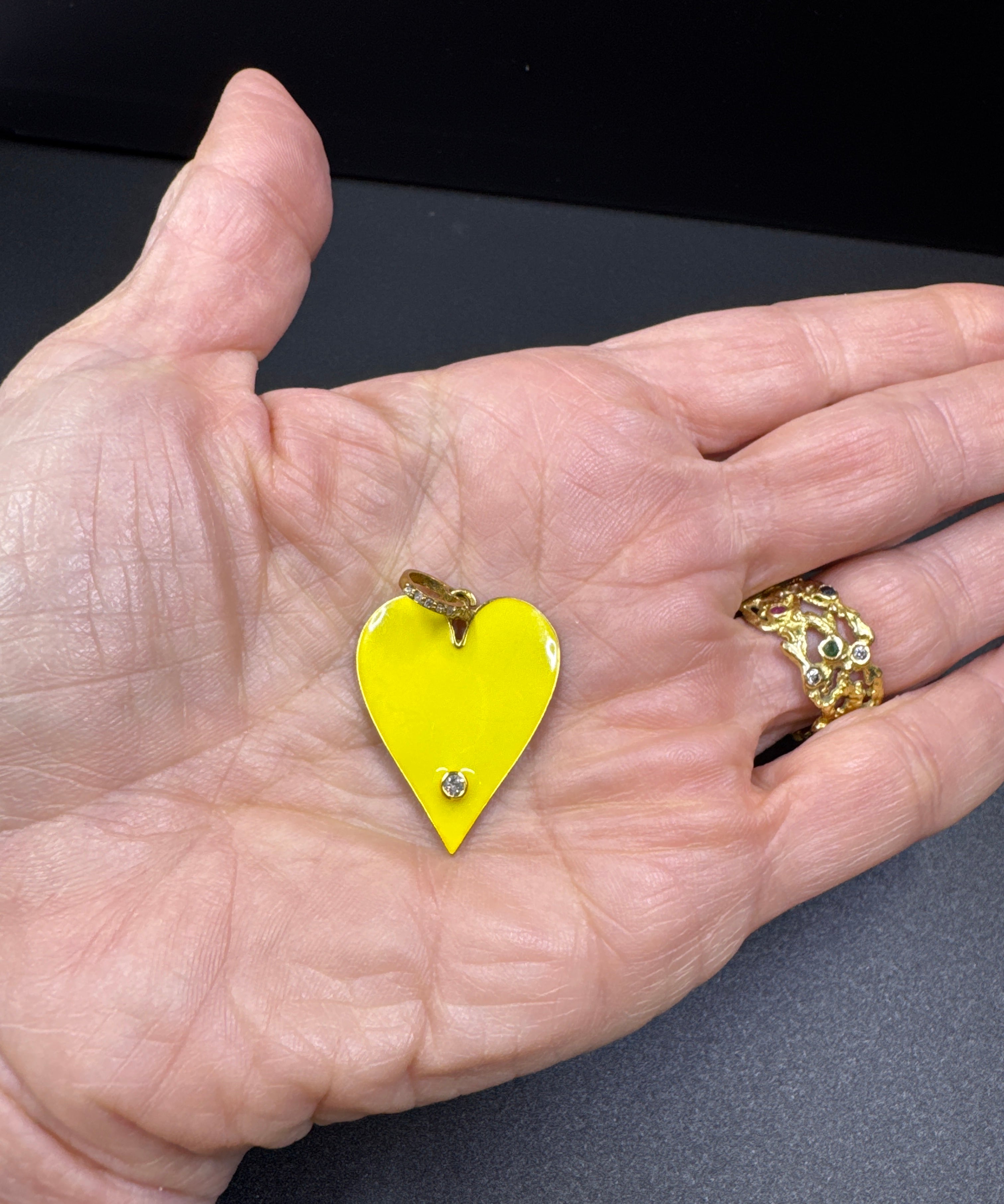 Enamel and Gold Heart with Pave Diamond Pendant