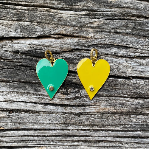 Enamel and Gold Heart with Pave Diamond Pendant