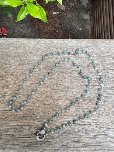 Dainty Aquamarine Wire Wrapped Beaded Necklace with Diamond Clasp