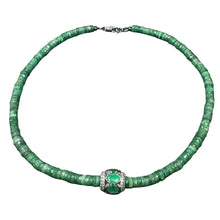 Emerald Beaded Necklace with Emerald and Diamond Center Bead