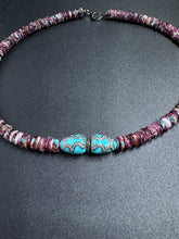 Spiny Purple Oyster with Center Turquoise and Diamond Beaded Necklace