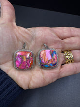 Puffy Multi Copper Turquoise and Pave Diamond Square Pendants