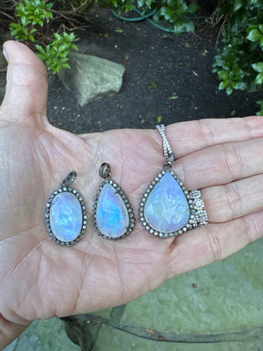 Moonstone with Diamond Border Pendant