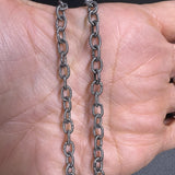 Silver Textured Oval Link Chain Necklace with Pave Diamond Clasp
