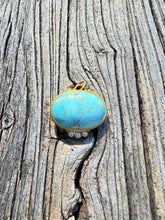 24k Gold and Turquoise Puffy Oval with 3 Solitaire Diamond Pendant