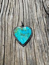 Kingman Turquoise with Pave Diamond Border Heart Pendant