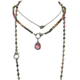Dainty Watermelon Tourmaline Wire Wrapped Necklace with Diamond Clasp