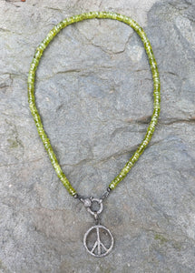 Peridot Faceted Beaded Necklace with Diamond Clasp
