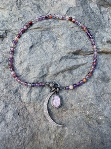Super Seven Quartz Beaded Necklace with Diamond Clasp